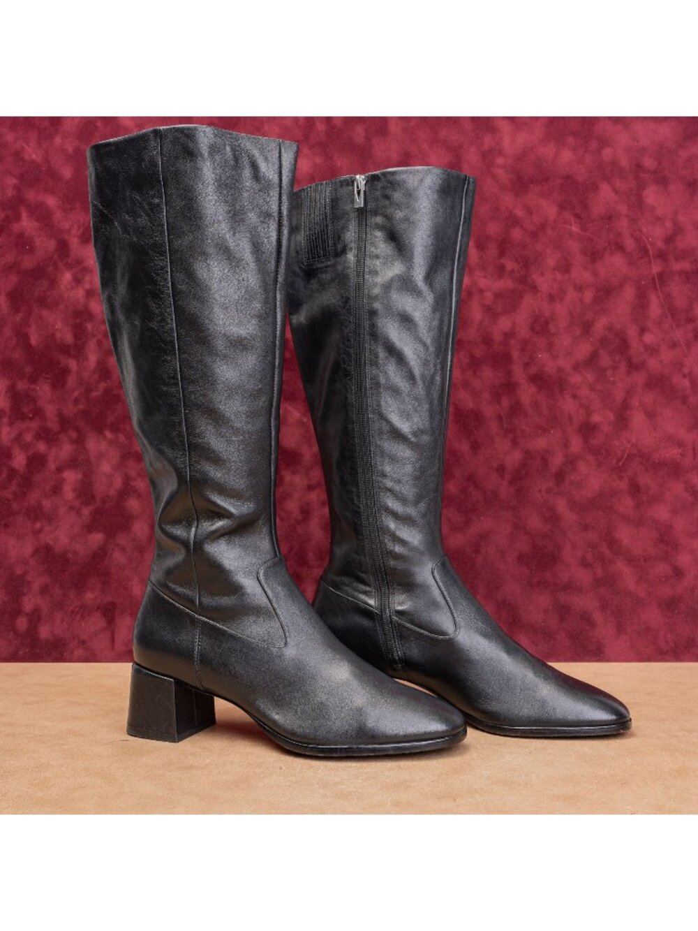 Via Spiga Women Vintage Y2K Retro Zip Fashion Square Toe Knee Boots 10US EUR40